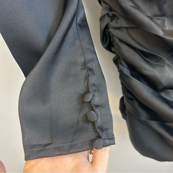 NWT Lulu's Happy Hour Chic Black Satin Ruched One-Shoulder Mini Dress Size XS - Picture 13 of 14